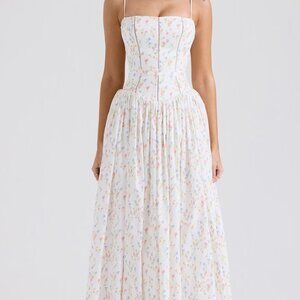 House of CB - Ysabella - White Posy Print Cotton Maxi Sundress